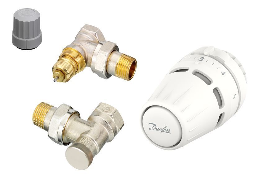 Комплект с датчиком Danfoss Regus&reg; , клапаном RA-FN и запорным кожухом RLV-S. Радиаторные клапаны с патрубком с уплотнительным кольцом. RA-FN, RLV-S, DN 15, Угловой 015G5301 фото