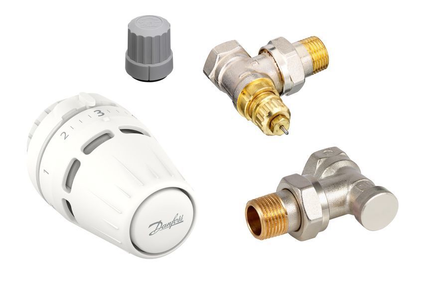 Комплект с датчиком Danfoss Regus&reg; , клапаном RA-FN и запорным кожухом RLV-S. Радиаторные клапаны с патрубком с уплотнительным кольцом. RA-FN, RLV-S, DN 15, Угловой 015G5301 фото