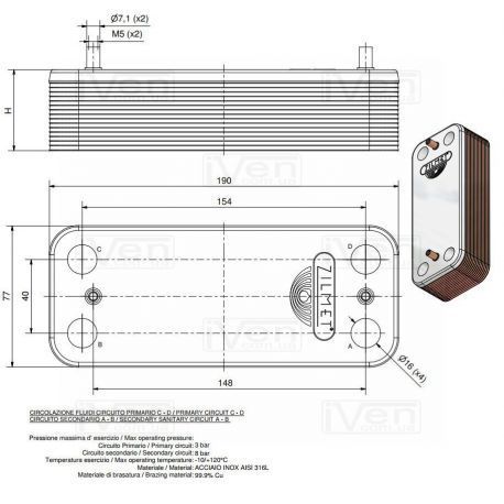 Schimbator secundar acm Zilmet ZB 190 (INOX AISI 316L) 16 placi Bereta ,Rielo 17B1901601 foto